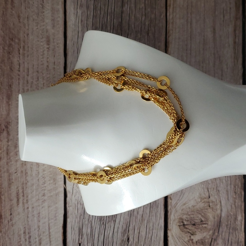 Stamped 18K Gold Italian Circles Necklace 30" Extra Long GP - Picture 5 of 9